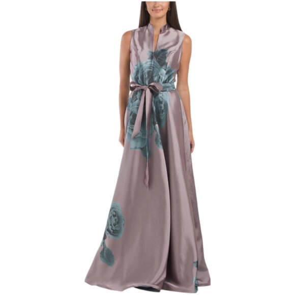 RENE BY RENE RUIZ Sleeveless Floral Gown With Belt - Picture 3 of 3